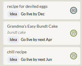 Recipe ideas with go-live dates