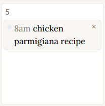 A calendar day with a scheduled recipe